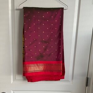 Elegant Purple Sari Set - Gold & Pink boarder Green undertones, Blouse & Skirt